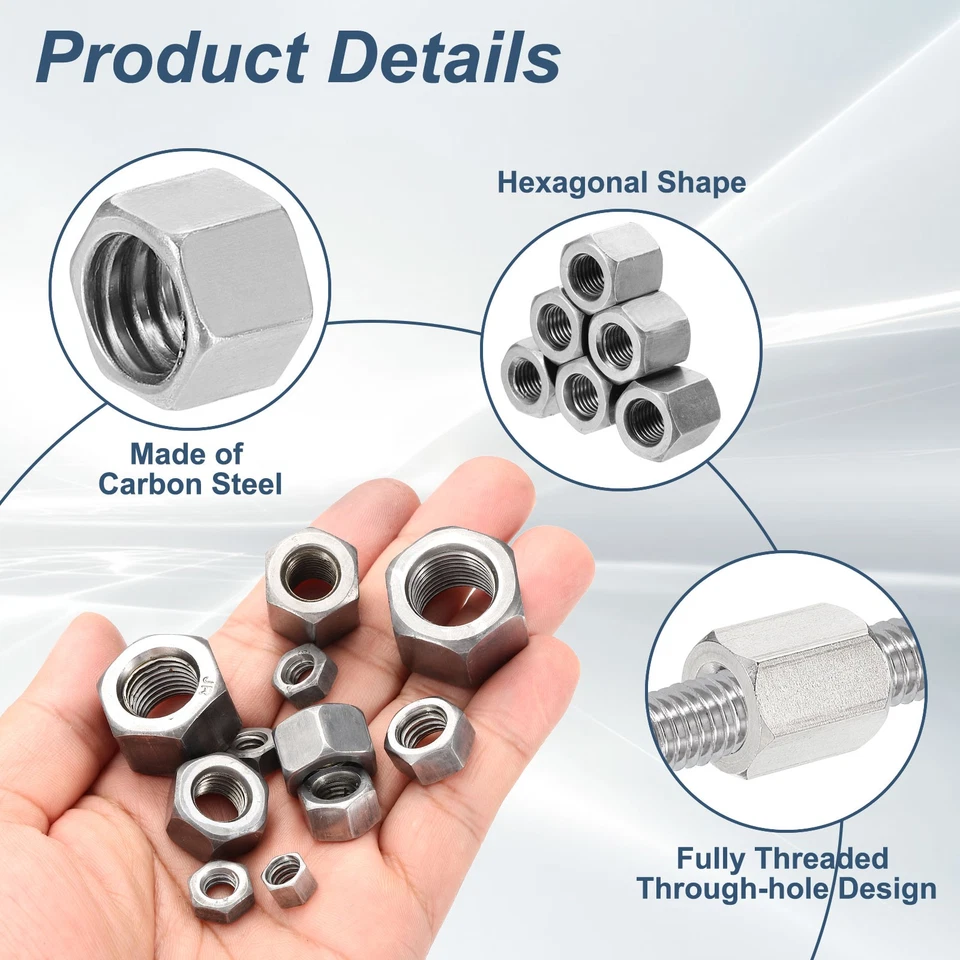 20 Stück M8x1-Steigung x 8 mm Kohlenstoffstahl Sechskant Gewindestange Kupplung Mutter Verbinder - Bild 3 von 4
