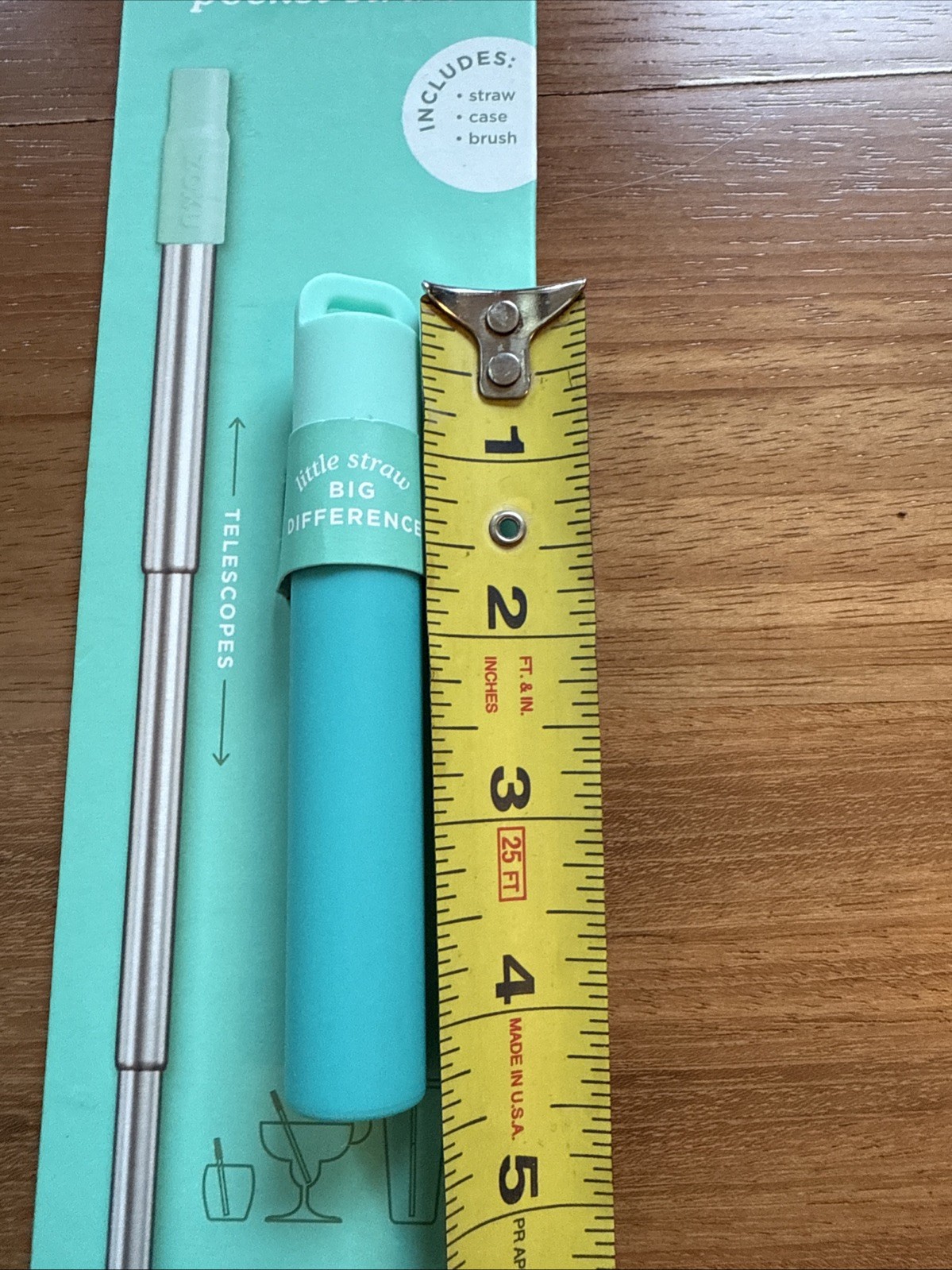 Reusable Collapsible Stainless Straw w/ Travel Case + Cleaning Brush for Drinks