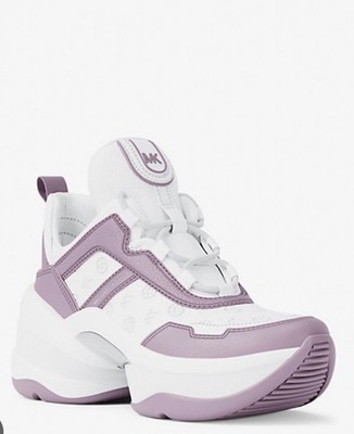 Michael Kors Olympia Logo Debossed Trainer Quartz Purple Size 8 New In Box $275