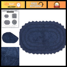 Reversible Crochet Bath Mat - Small Oval 17x24, Soft French Blue Home Decor