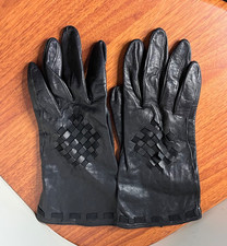 Unbranded Black Leather Gloves Lattice 100 Silk Gloves Size 7