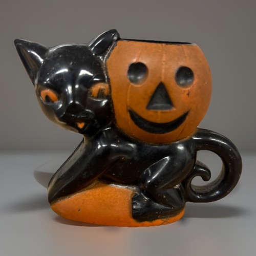 Vintage Rosbro BLACK CAT & JACK O LANTERN Hard Plastic Halloween Candy Container - Picture 7 of 7