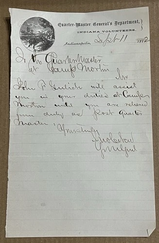 1862 Civil War Camp Morton John Chalfant New Quartermaster Letter ALS