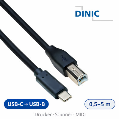 USB-C auf USB-B Druckerkabel schwarz DINIC (Printer/Scanner/MIDI)