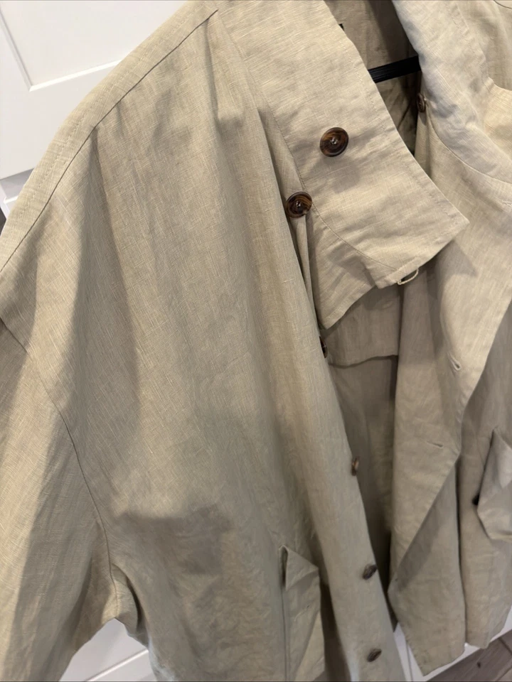 Eskandar Swing Coat Linen Waxed Rain Jacket Beige 1/Small Excellent Condition - Image 4 of 4