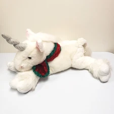 Commonwealth White Unicorn Red Green Scarf Silver Horn 1999 Rare Christmas Plush