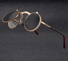Vintage Steampunk Flip Sunglasses Retro Round Metal Sun Glasses Men Women