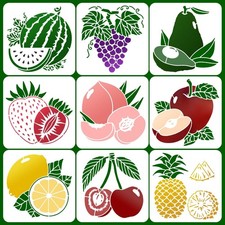 9 PCS Large Fruits Stencils for Painting, 8x8 Inch Reusable Fruits Painting S...