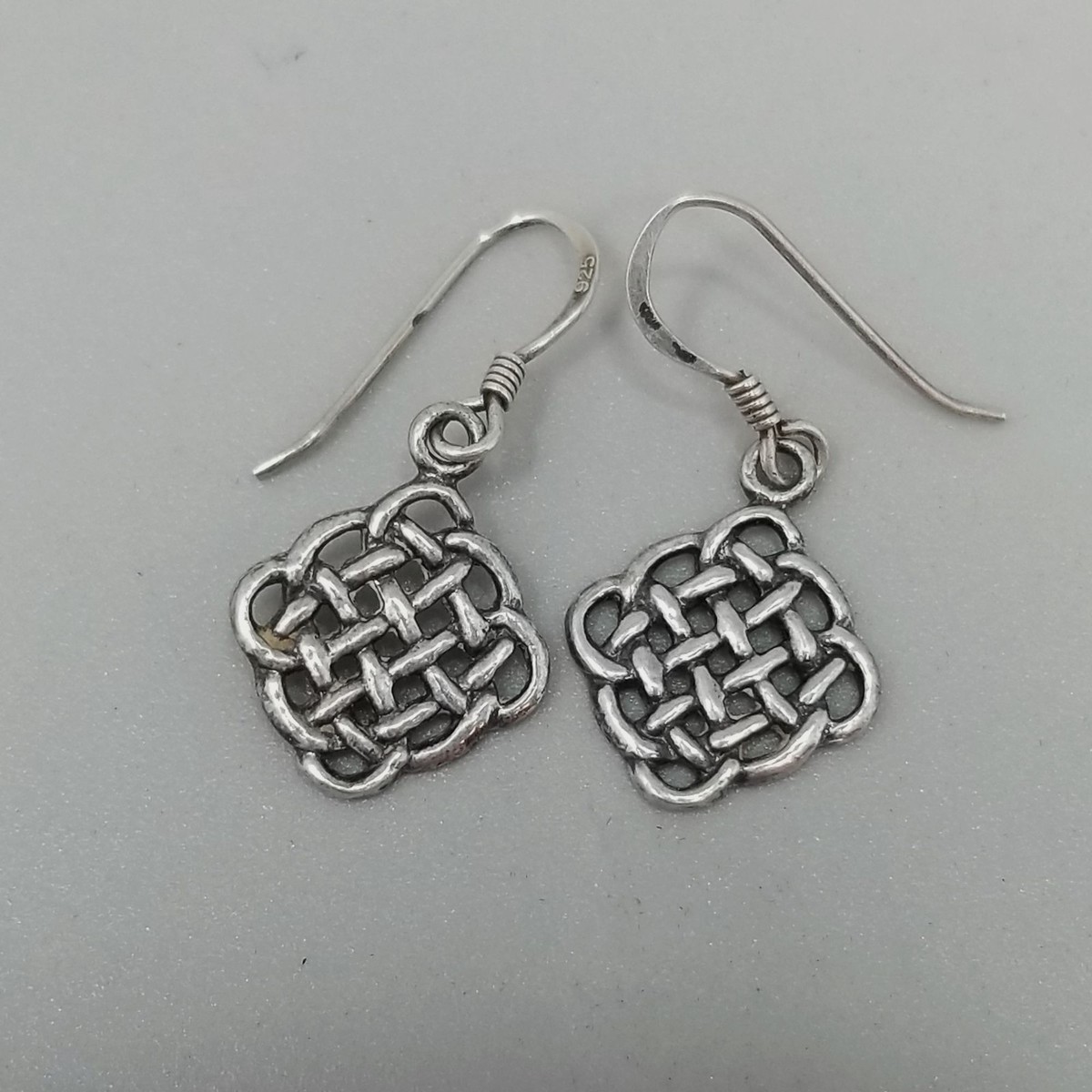 Vintage Sterling Silver Celtic Woven Knot Style Dangle Earrings 1 Inch Long View 5