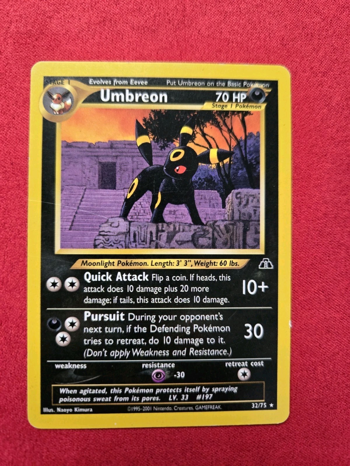 Umbreon Neo Discovery 32/75 Unlimited Edition Regular Card, Near Mint Condition