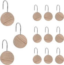 Round Log Shower Curtain Hooks Rings, Modern Wood Decorativ Rust Resistant