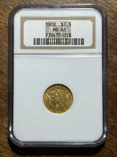 1908 Indian Head (Recessed/Incused) Gold Quarter Eagle / $2.50 - NGC MS63 (OBL)