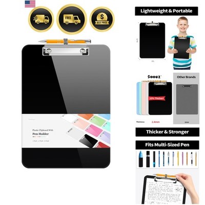 Plastic Clipboard with Pen Holder, [10% Thicker] Clip Boards 8.5x11 with Low ...