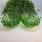Set of 6 VTG Jeanette Glass Uranium Green Depression Cherry Blossom Berry Bowls