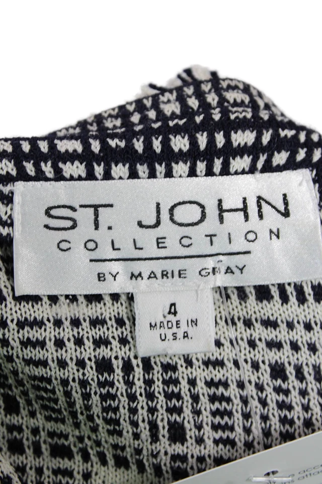 Abrigo St. John Collection By Marie Gris Mujer Negro Cuadros Mezcla Lana Talla 4 Foto 4 de 4