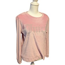 Juicy Couture Women's Pink Velour Rhinestone Logo Sweatshirt Size Large Soft Y2K