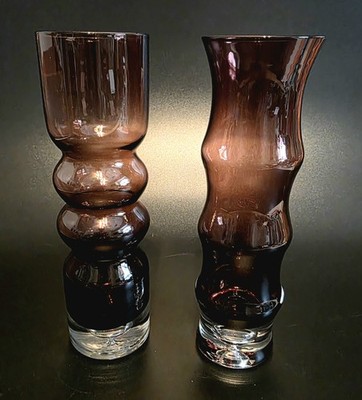 (373) Set Of 2 MCM Bo Borgstrom Aseda Amethyst Bubble Base Vases **READ 
