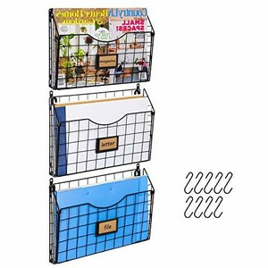 YUKOOL Detachable 3-Tier Hanging Wall Files Rack Wall Mount Metal File Holder with Tag Slot for Office Black and Work Easy Organizing Home