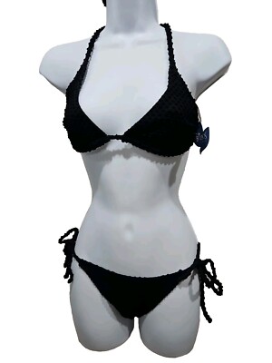 SWIM BATHING Suit Bikini Two Pc New with Tags Buzios Brazil Small Textured Black