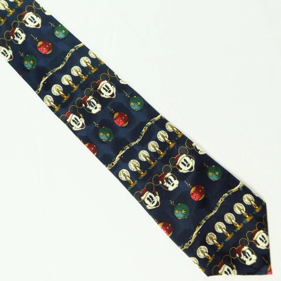 Atlas Design Goteburg Sweden Mickey Mouse Christmas Tie Blue Red Green Candles - Image 2 of 4