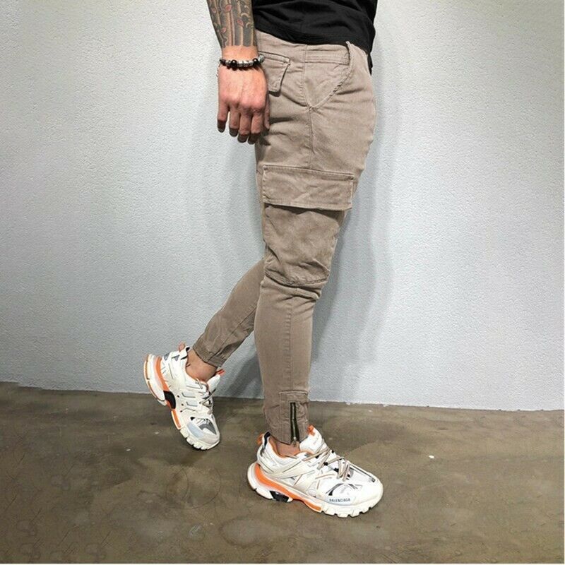 Men's Casual Haren Trousers Ankle Banded Cargo Pants 