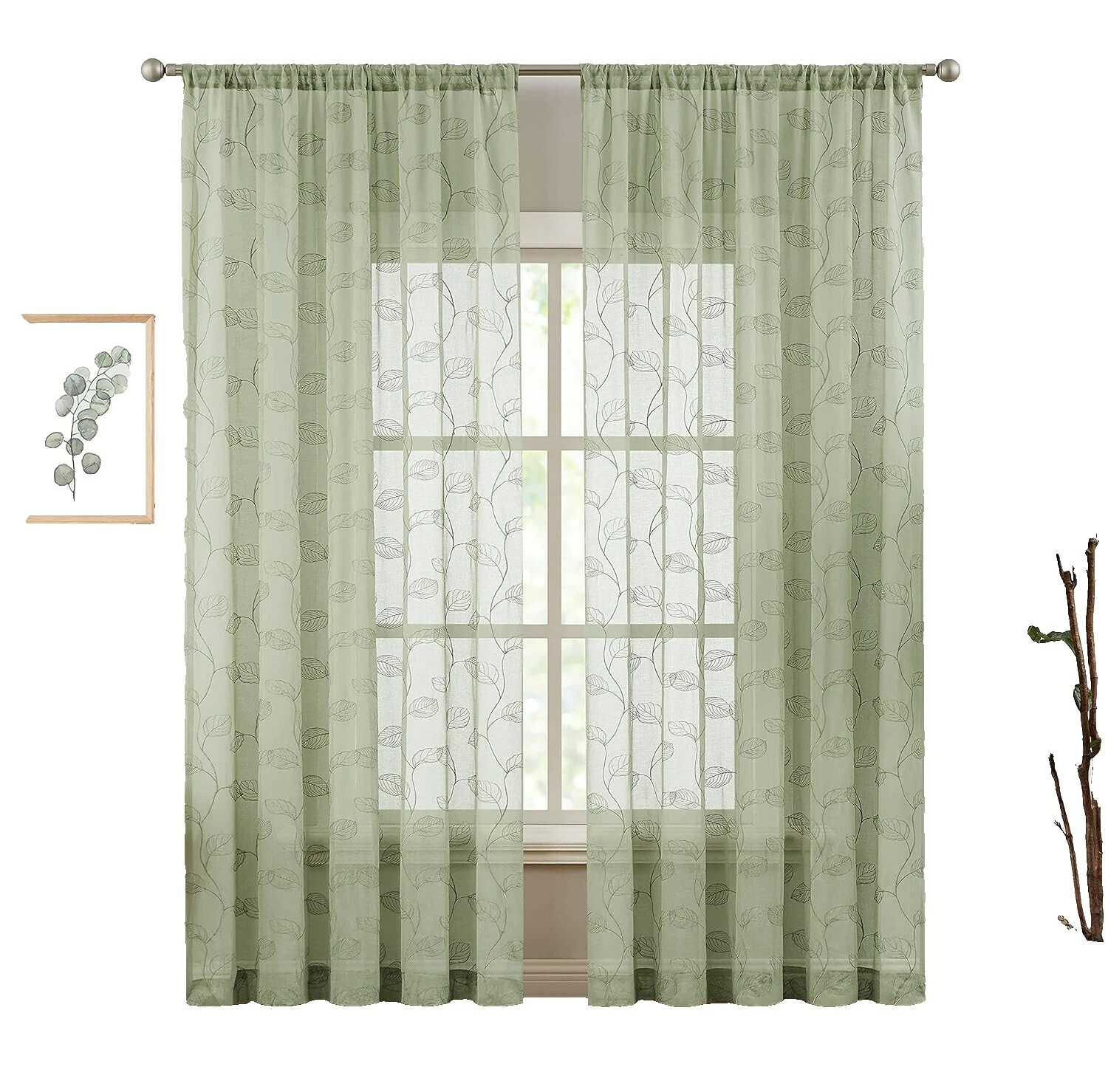 Polyester Embroidered Country Window Curtains & Drapes