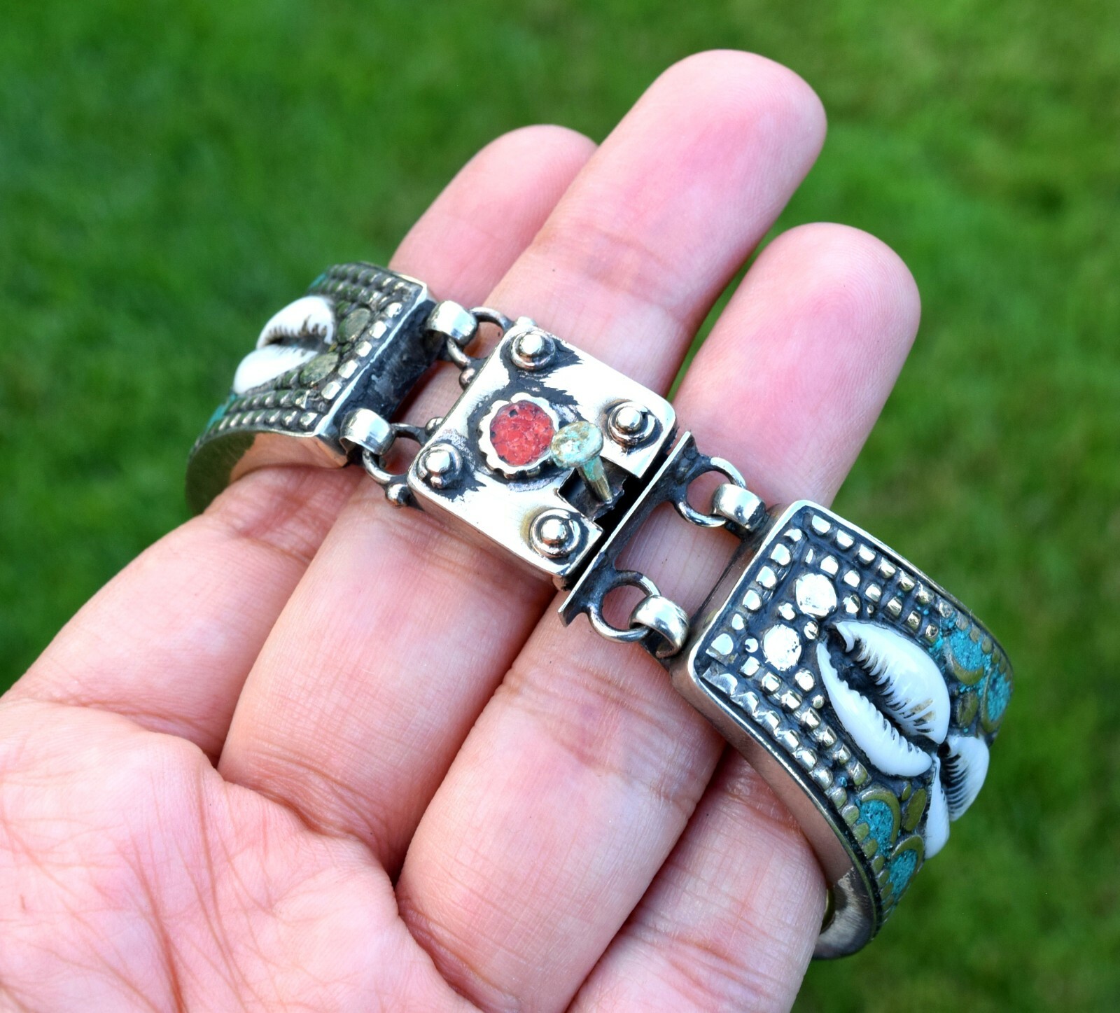 Tibetan Silver Nepal Bracelet Turquoise Coral Eth… - image 6