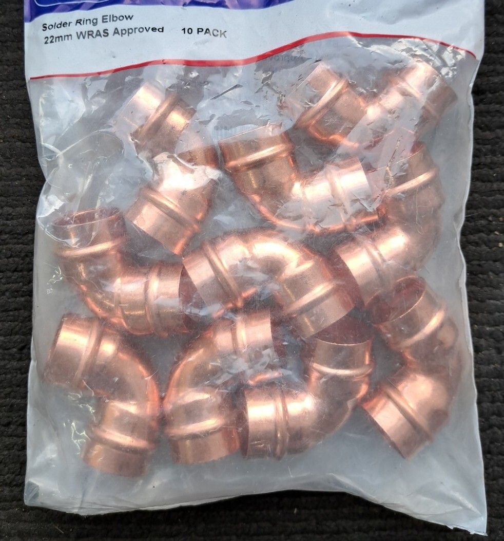 22mm Elbow Bend Solder Pack 10 - Solder Ring copper 90'