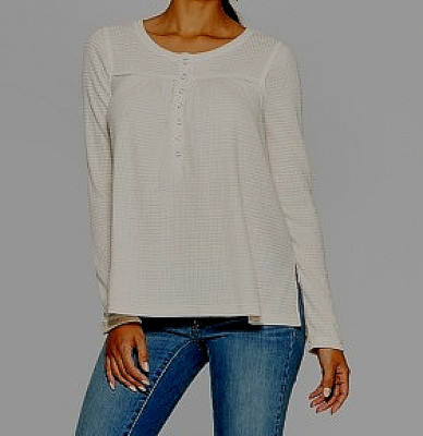 WOMENS KNOX ROSE LONG SLEEVE SCOOP NECK BUTTON DETAIL KNIT BLOUSE, OATMEAL CREAM