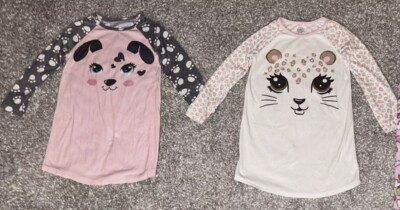 Girls WONDER NATION Velour Nightgowns size 7-8 - Pink Leopard, Puppy w Paw Print