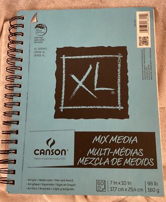 Spiral Canson XL Mix Media Book 98# White  Sheets 7X10 Acid Free 1 60 Sheets New