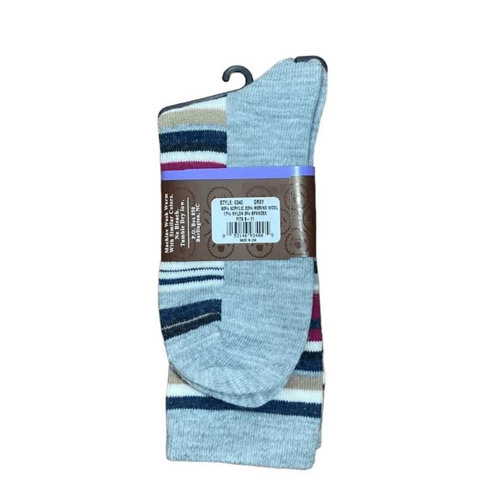 Wise Blend 美利奴羊毛灰色条纹袜,全新带标签 — 第 2/4 张图片