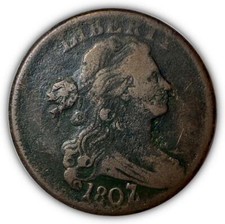 1807 Large 7 over 6 Draped Bust Large Cent Very Fine VF Coin, Details #5513