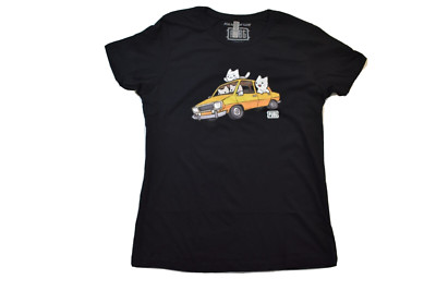 PUBG Womens Cats Kittens In Car Funny Black Shirt New M, L, 2XL