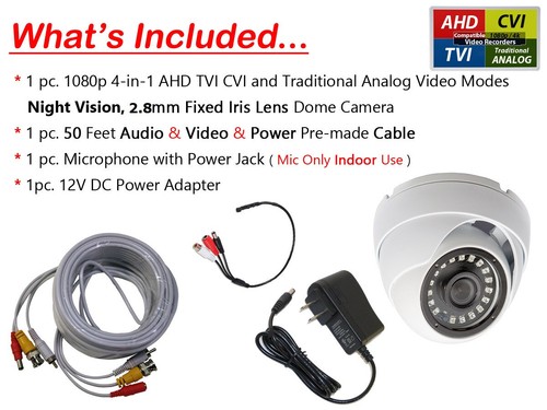 Evertech 1080P Security Dome Camera 50ft Cable, CCTV Mic Power Adapter - Picture 2 of 10