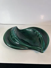 Vintage Large Green Ceramic Ashtray  8”x6”x1”