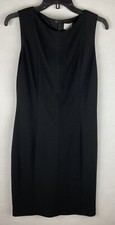 Loft Sz 6 Black Tan Striped Shift Sleeveless Lined Dress