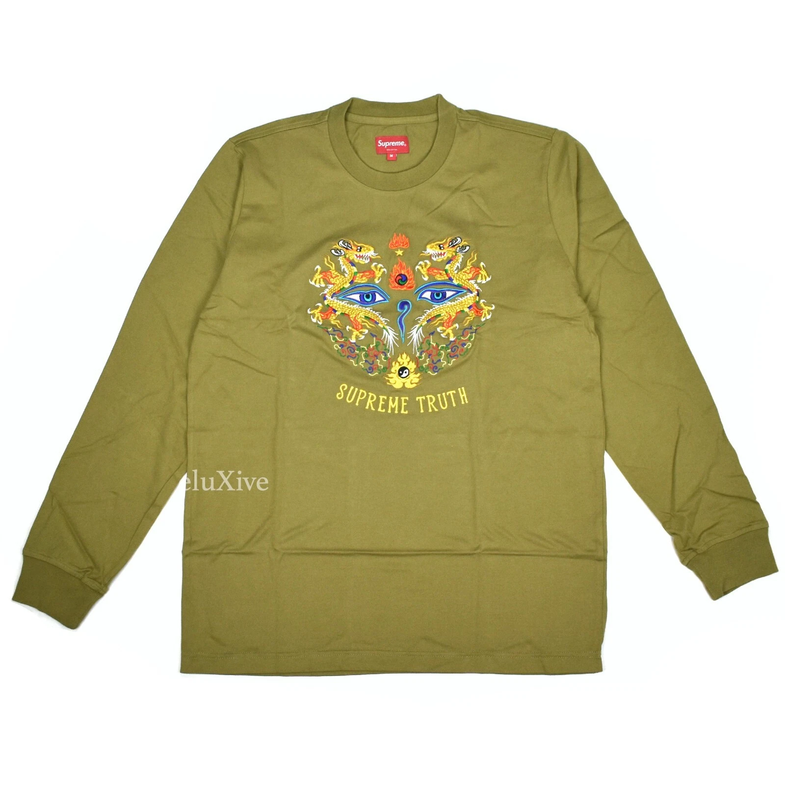 Neuf avec étiquettes T shirt brodé à manches longues Supreme NY logo vérité homme M SS17 AUTHENTIQUE