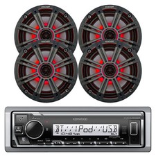 Kenwood Marine Bluetooth Receiver, 4x 6.5" 195W Multicolor LED Charcoal Speakers