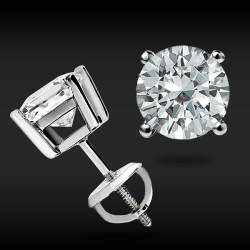 2.10 CT MOISSANITE ROUND CUT EARRINGS 14K SOLID WHITE GOLD STUDS SCREW-BACK GRA - Picture 1 of 14