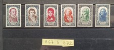 série timbres france neufs année 1950 n°  867 868 869 870 871 872