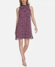 Calvin Klein Womens Purple Mini Polka Dot S Shift Dress 10