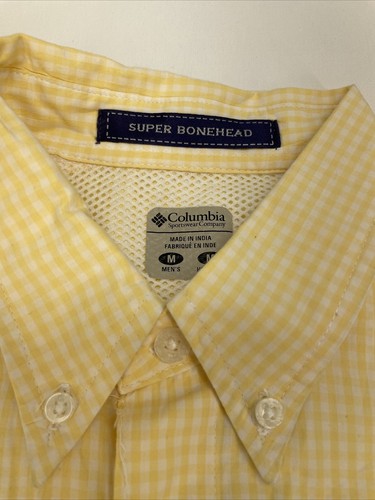 Camisa Columbia Super Boneheaded PFG Manga Corta Hombre’s M Amarillo Cuadros Pez - Imagen 5 de 15