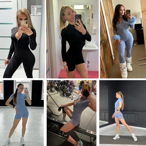 Tuta da allenamento con cerniera tuta sportiva palestra tuta corta abbigliamento sportivo yoga set - Foto 3 di 35
