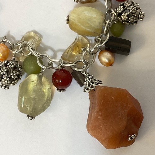 Bracciale Vintage Silpada Argento Sterling Pietre Miste Perle Cha-Cha Pendente 8” - Foto 7 di 24