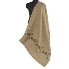 Sanskriti Vintage Long Brown Pure Woolen Shawl Hand-Woven Tant Scarf Throw Stole