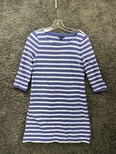 Gap Short Shirt Dress Womens Small Blue White Striped Knit 3/4 Sleeve Pullover