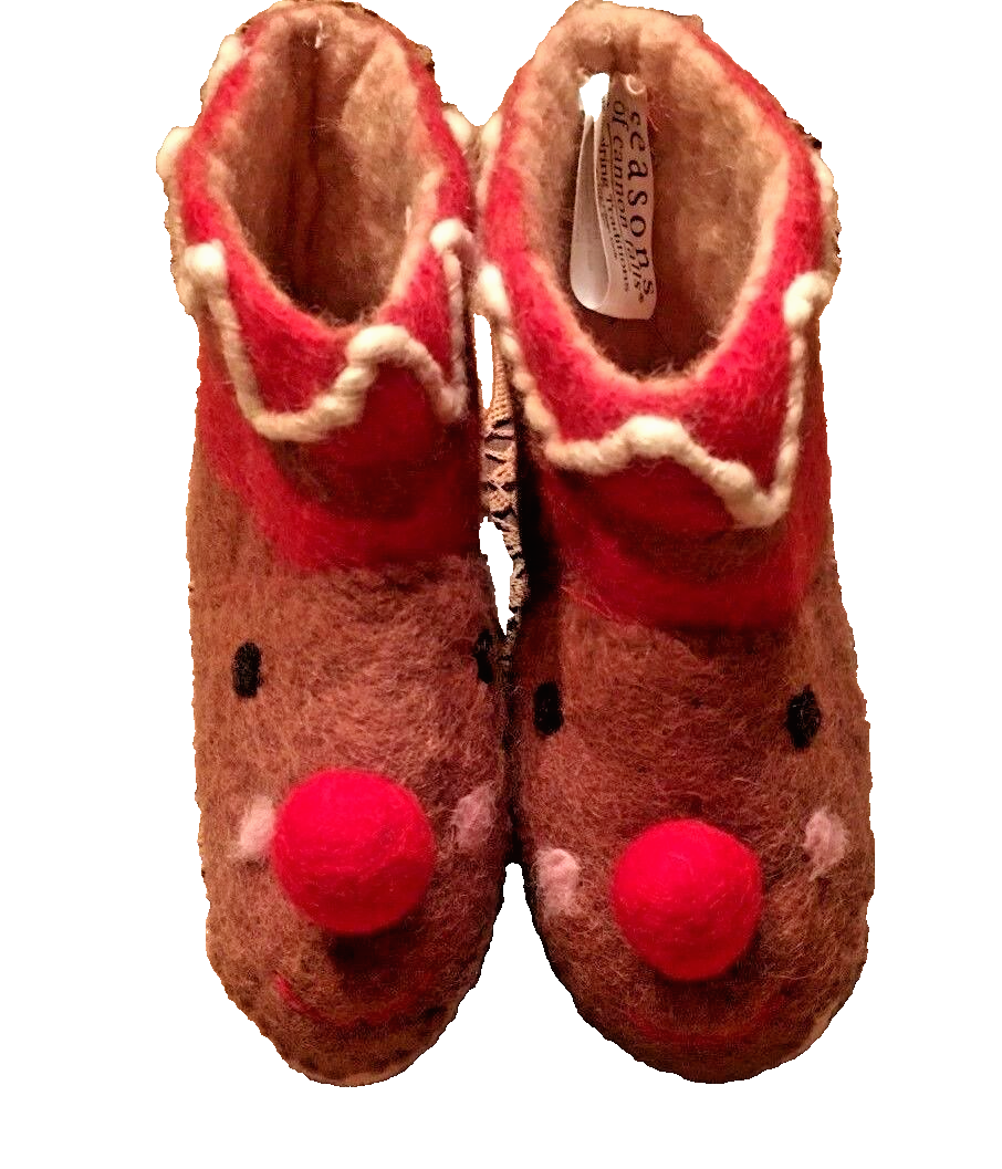 NWT Hand Woven Slippers Felted Wool Artisan Toddler Rudolph Booties-Midwest  CBK