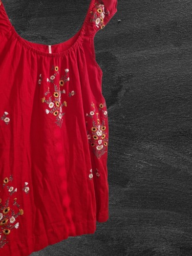 Free People Mini Abito Ricamato Fiori Selvatici, Rosso - Medium-BNWT-RRP £158 - Foto 3 di 11