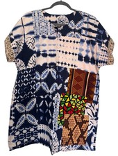 Monsio Couture Size Large Liberian Fashion African Design Short Sleeve Cotton